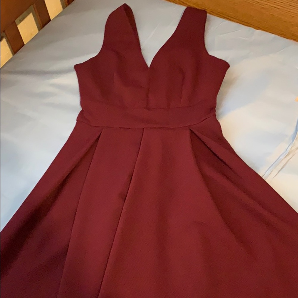 Wine Red V-Neck Dress